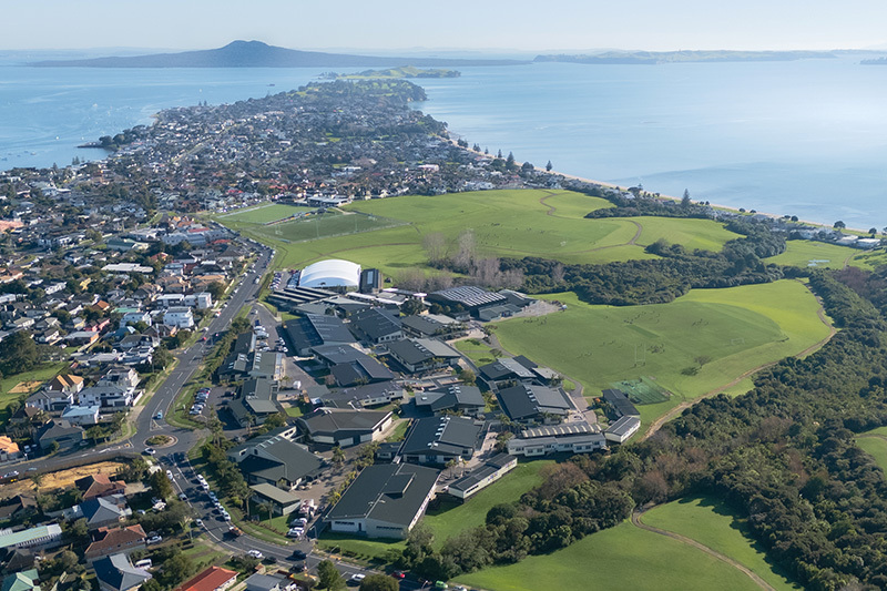 Aerial view of Macleans College campus grounds in Auckland