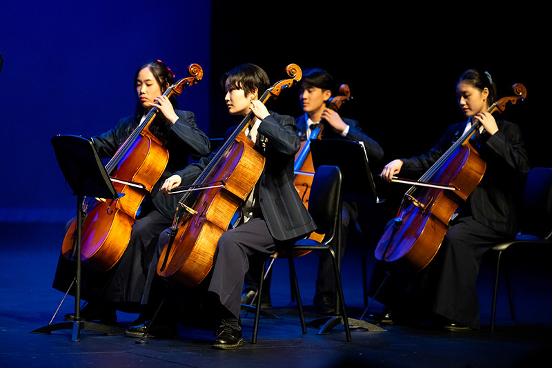 Macleans College musicians playing string instruments at a school concert