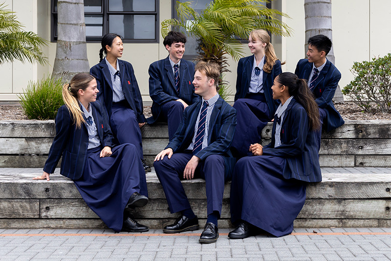 Senior Macleans College students socialising in the school amphitheatre