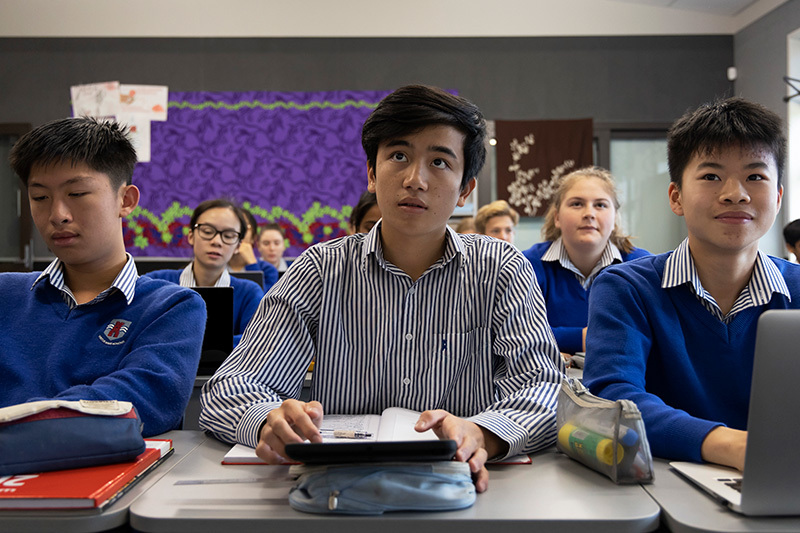 Senior Macleans College students students attentive during a classroom lesson